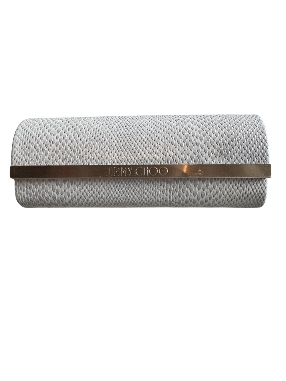 Jimmy Choo White Textured Sunglass Case with Gold Accent